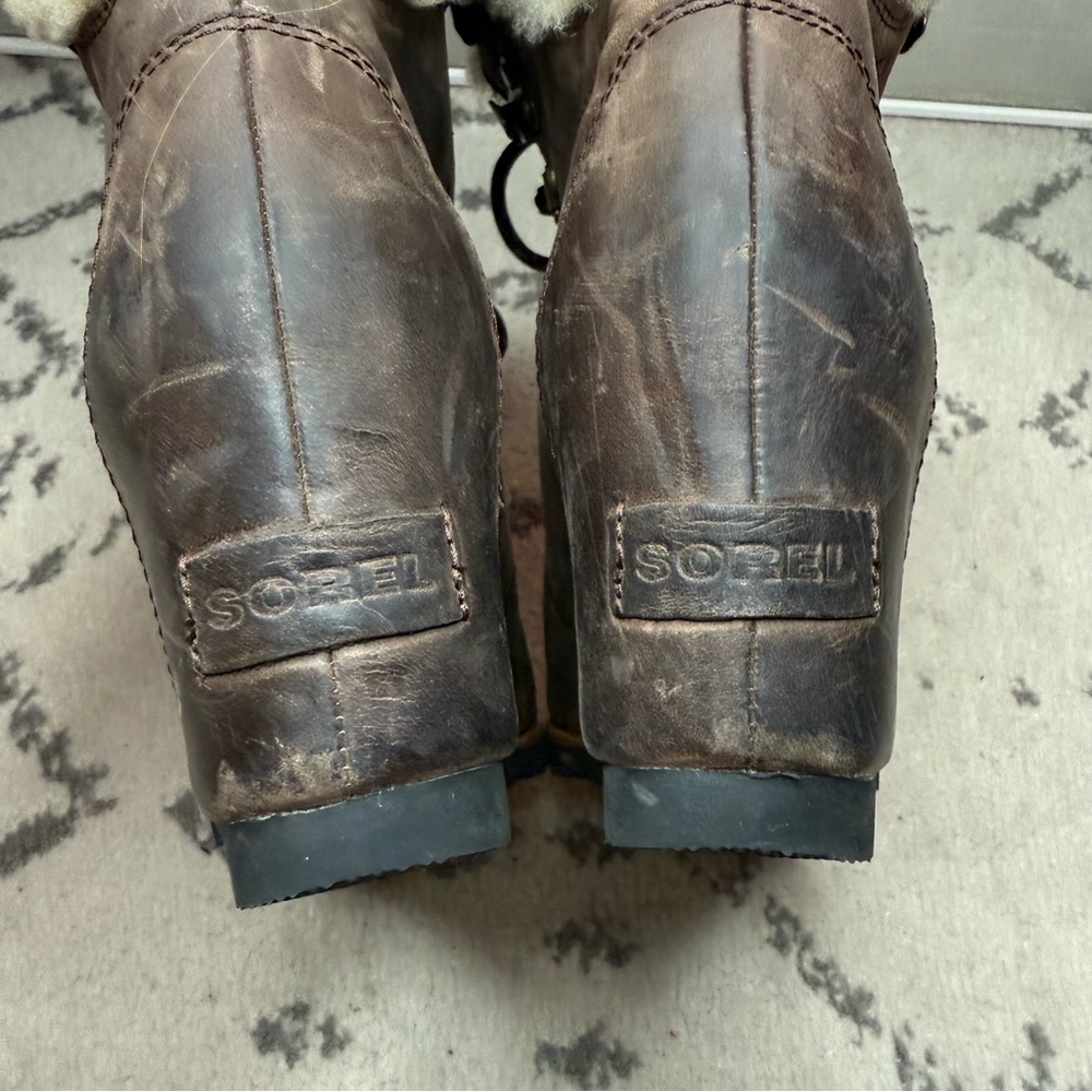 SOREL Conquest Shearling Lined Hidden Wedge Genuine Leather Lace Up Winter Boots - Picture 10 of 14